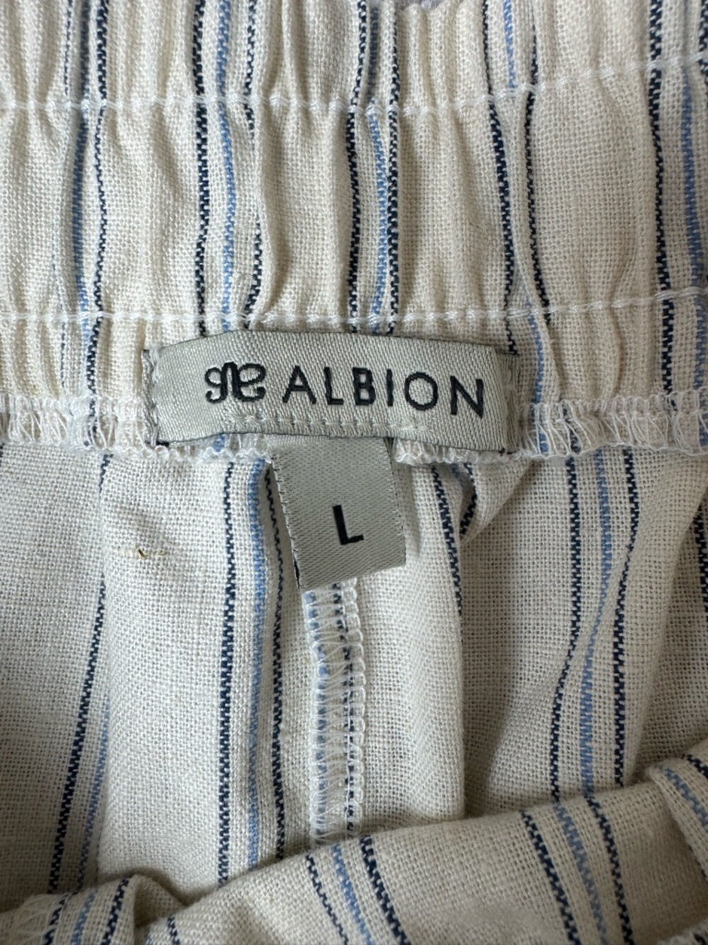 Albion Fit Cabana Shorts Linen Cotton Large L Blue Stripe High Waist Coastal - Picture 7 of 9